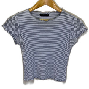 Brandy Melville Blue and White Stripe Short Sleeve Cropped Baby Tee One Size